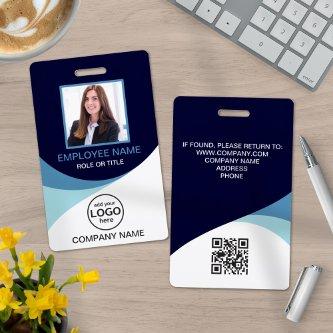 Custom Photo Corporate Employee QR Code Blue Badge