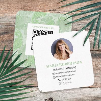 Custom Photo Social Media QR Code Palm Leaves Square