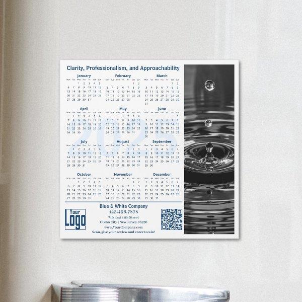 Custom Photo White & Blue Magnetic 2025 Calendar
