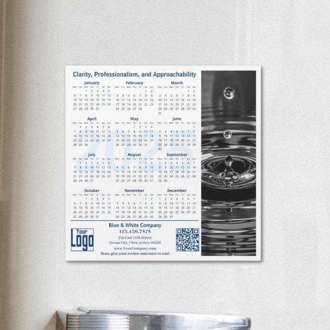 Custom Photo White & Blue Magnetic 2025 Calendar