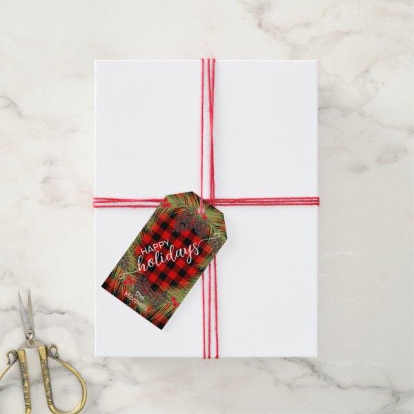 Custom Pinecones On Red Buffalo Lumberjack Check Gift Tags