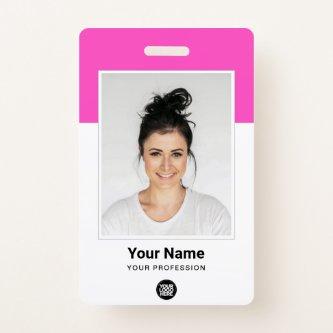 Custom Pink Employee Large Photo Purple Logo Name Badge