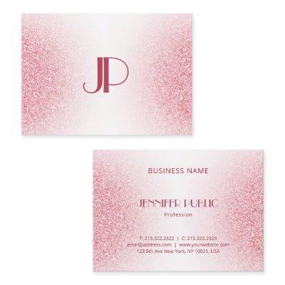 Custom Pink Rose Gold Glitter Modern Monogram Busi