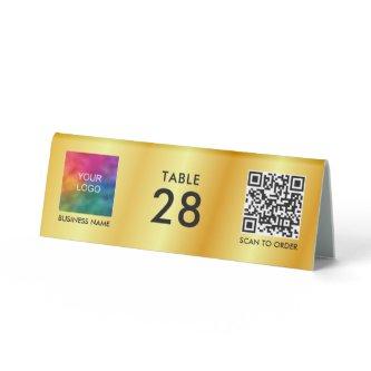 Custom QR Code Business Logo Here Faux Gold Table Tent Sign