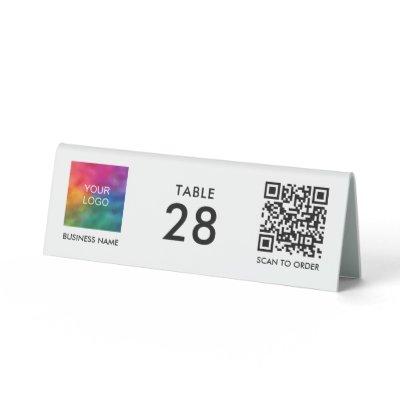Custom QR Code Business Logo Here Scan Me Number Table Tent Sign