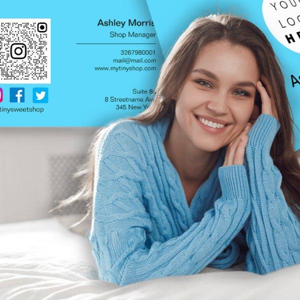 Custom QR Code Logo Social Online Shop Blue