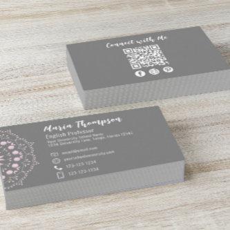 Custom QR Code Social Media Stylish Grey Pink