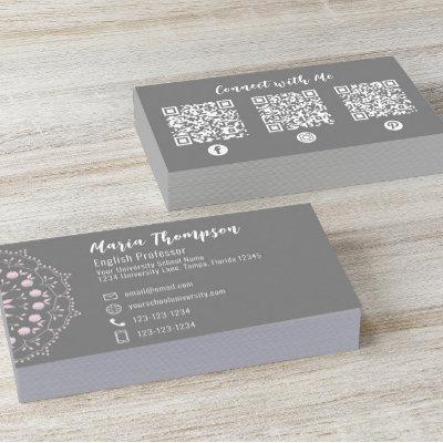 Custom QR Code Social Media Stylish Grey Pink