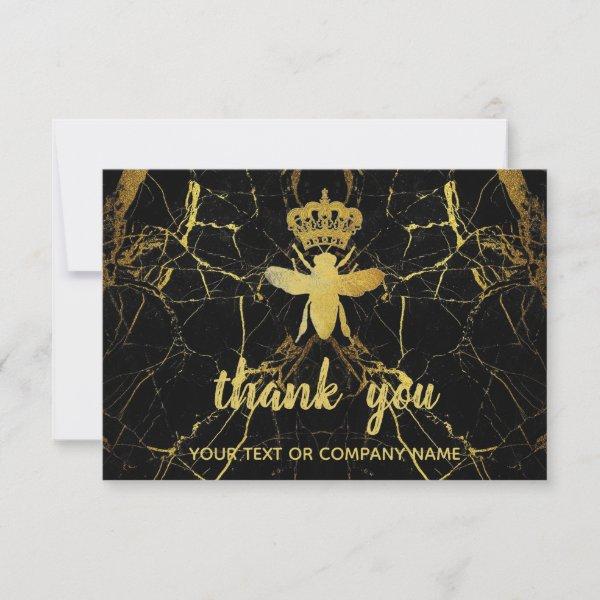 Custom QUEEN BEE Gold +Black Marble Small Business Thank You Card