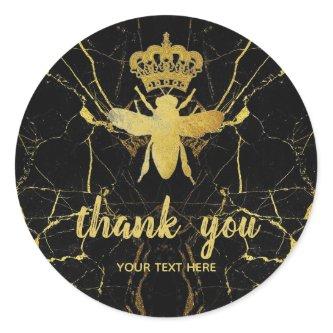 Custom QUEEN BEE Marble Small Business Thank You Classic Round Sticker