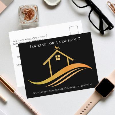 Custom Real Estate Company Black Gold Marketing Postcard