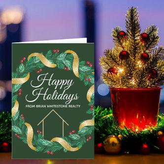 Custom Real Estate Company Happy Holidays Green Holiday Card