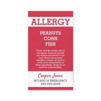 Custom Red Allergy Alert Restaurant Emergency Calling Card