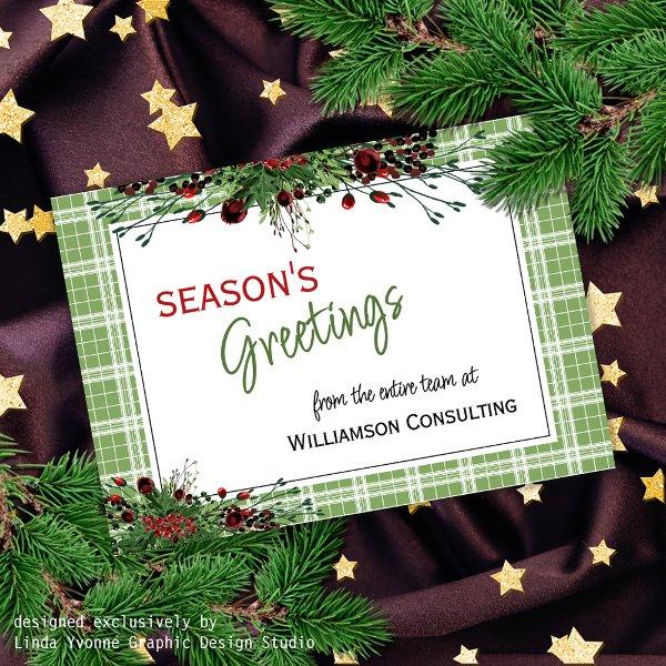 Custom Red Berries Green Holly Botanical Foliage Holiday Card