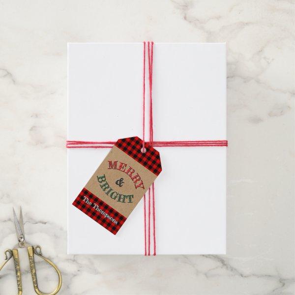 Custom Red Black Buffalo Lumberjack Plaid Pattern Gift Tags
