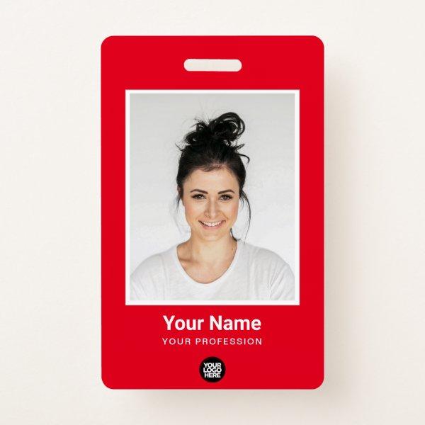 Custom Red Employee Large Photo, BarCode, Name Badge