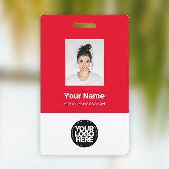 Custom Red Employee Photo, Bar Code, Logo, Name Badge