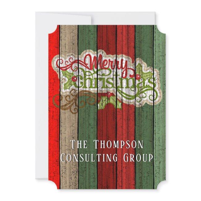Custom Red Green Weathered Wooden Planks Pattern Holiday Card