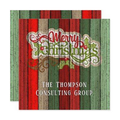 Custom Red Green Weathered Wooden Planks Pattern Holiday Card