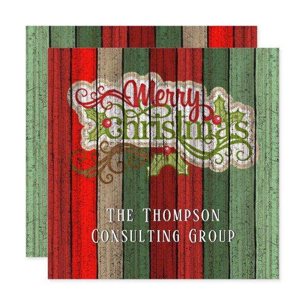 Custom Red Green Weathered Wooden Planks Pattern Holiday Card
