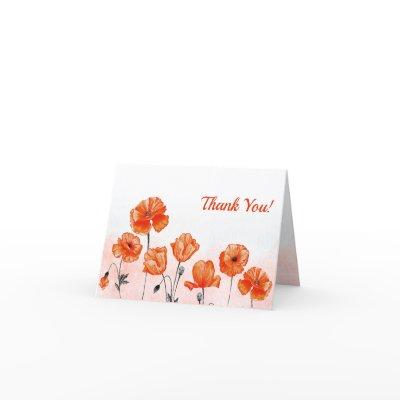Custom Red Watercolor Poppies Thank You