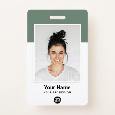 Custom Sage Green Employee Large Photo Logo Name Badge