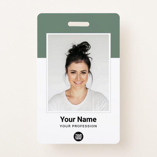Custom Sage Green Employee Large Photo Logo Name Badge