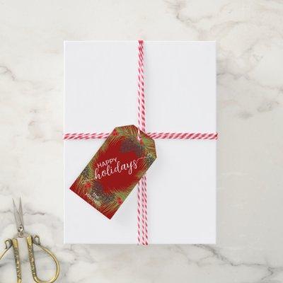 Custom Simple Elegant Pinecones Dark Red And White Gift Tags
