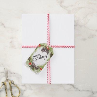 Custom Simple Elegant Pinecones Green Red White Gift Tags