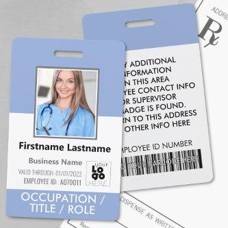 Custom Staff Photo Barcode Logo Serenity Blue Name Badge