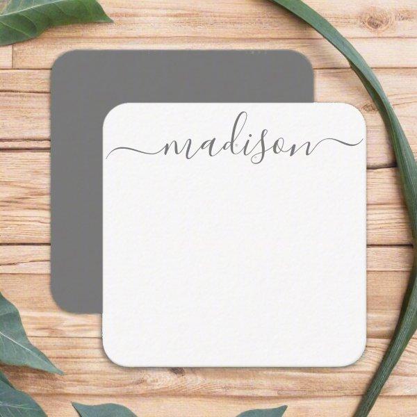 Custom Stylish Gray Typography Name Script  Note Card