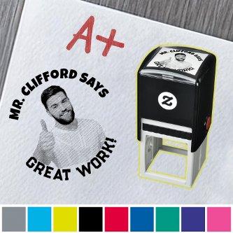 Custom Text Face Photo Teacher Self-Inking Stamp