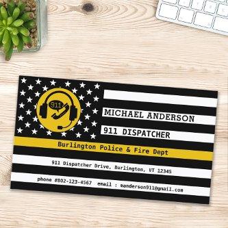 Custom Thin Gold Line American Flag 911 Dispatcher