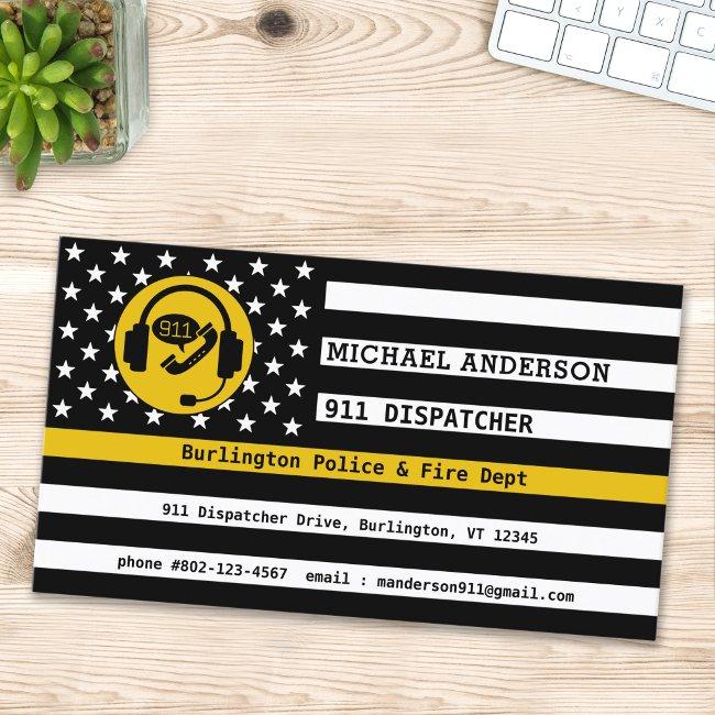 Custom Thin Gold Line American Flag 911 Dispatcher