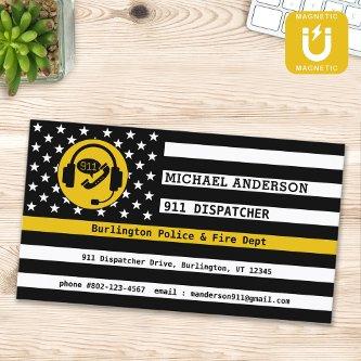 Custom Thin Gold Line American Flag 911 Dispatcher  Magnet