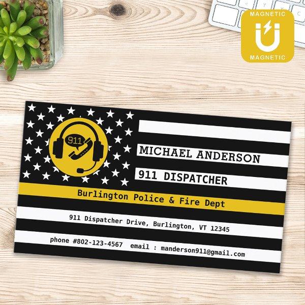 Custom Thin Gold Line American Flag 911 Dispatcher  Magnet
