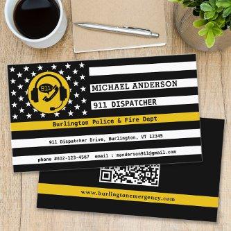 Custom Thin Gold Line Flag QR Code 911 Dispatcher