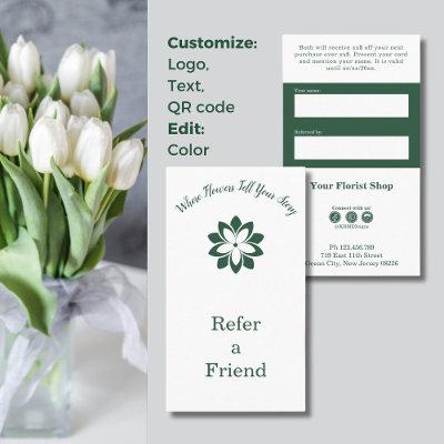 🌸Custom White & Green Florist Refer a Friend Card