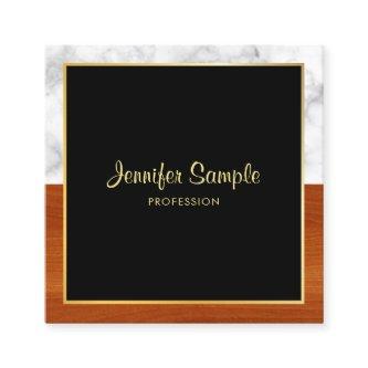 Custom White Marble Brown Wood Gold Modern Square