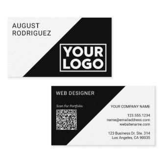 Custom Wide Logo QR Code Black White Geometric