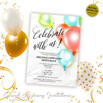 Custom Yellow Blue Red Balloons Grand Opening Invitation