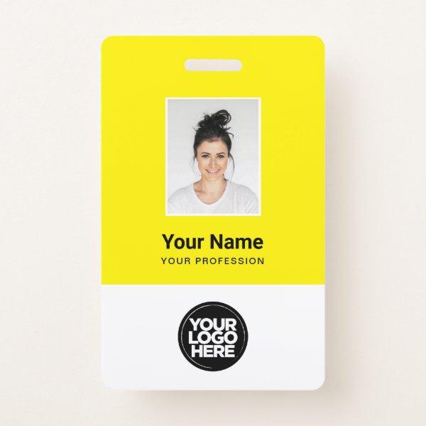 Custom Yellow Employee Photo, Bar Code, Logo, Name Badge