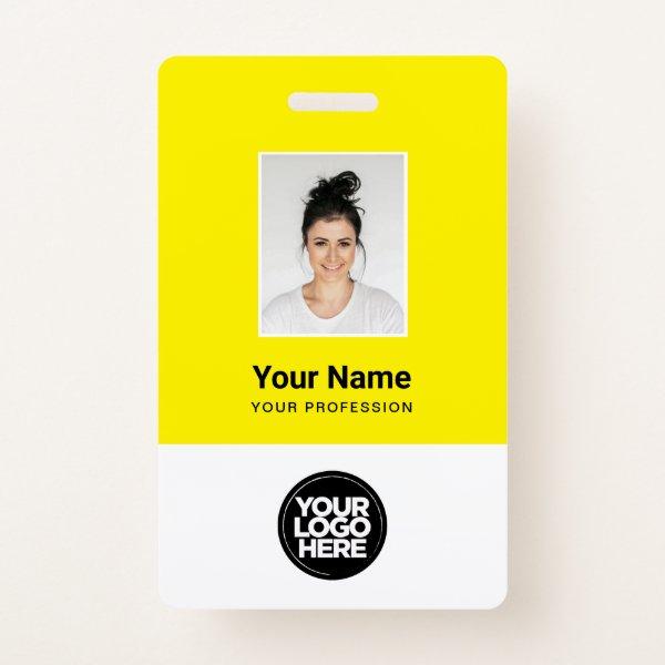 Custom Yellow Employee Photo, Bar Code, Logo, Name Badge