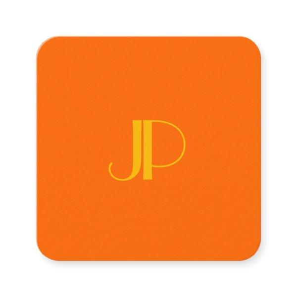Customer Modern Monogram Initial Letter Orange Square