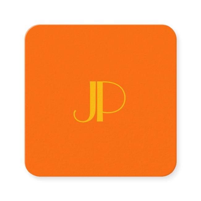 Customer Modern Monogram Initial Letter Orange Square