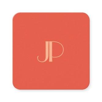 Customer Orange Modern Monogram Initial Letter Square