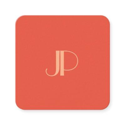 Customer Orange Modern Monogram Initial Letter Square