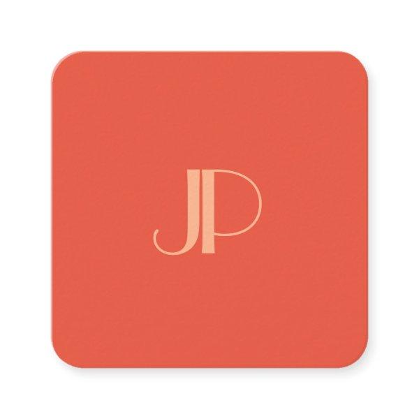 Customer Orange Modern Monogram Initial Letter Square