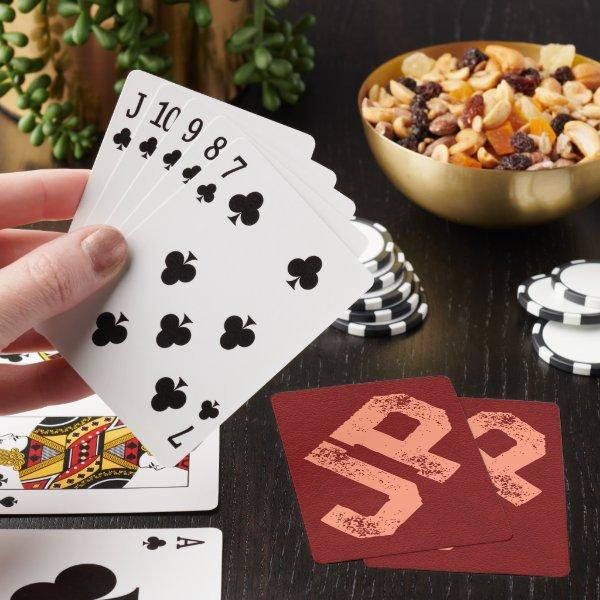 Customizable Leather Look Distressed Text Monogram Poker Cards