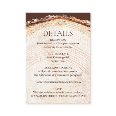 Customizable Wood Tree Cut Rustic Wedding Details  Enclosure Card